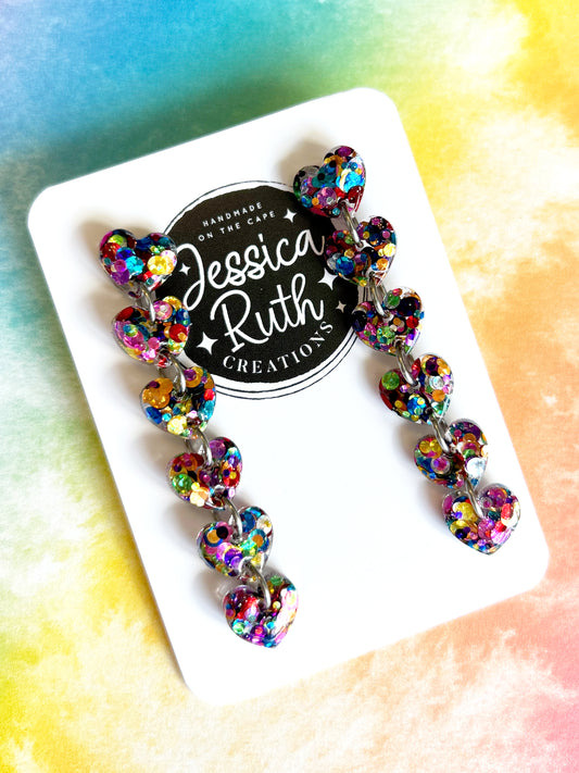 Rainbow Bubble Heart Dangle Earrings