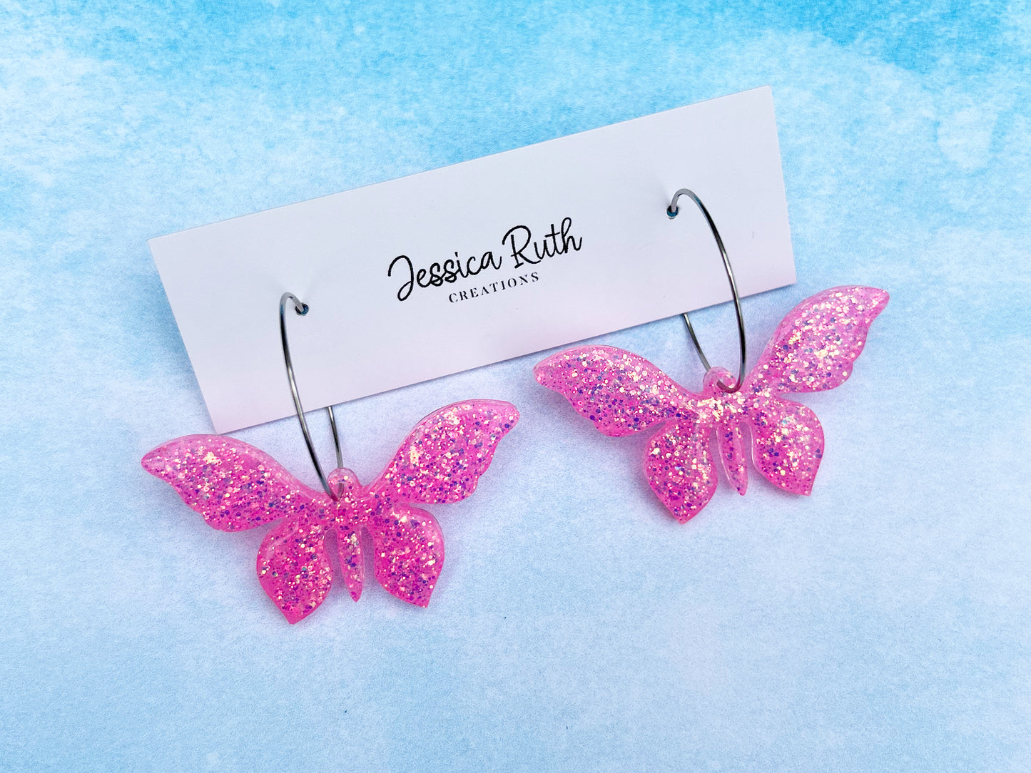 Butterfly Hoop Dangle Earrings - Multiple Color Options!