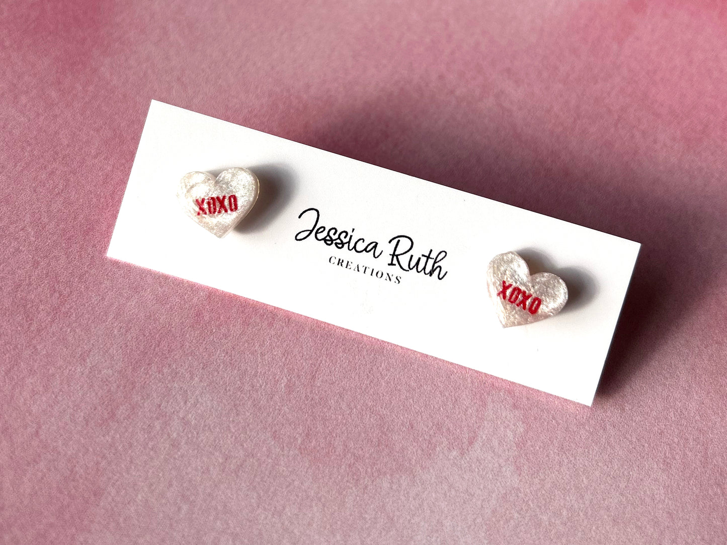 Handmade Valentines Day Conversation Candy Heart Stud Earrings