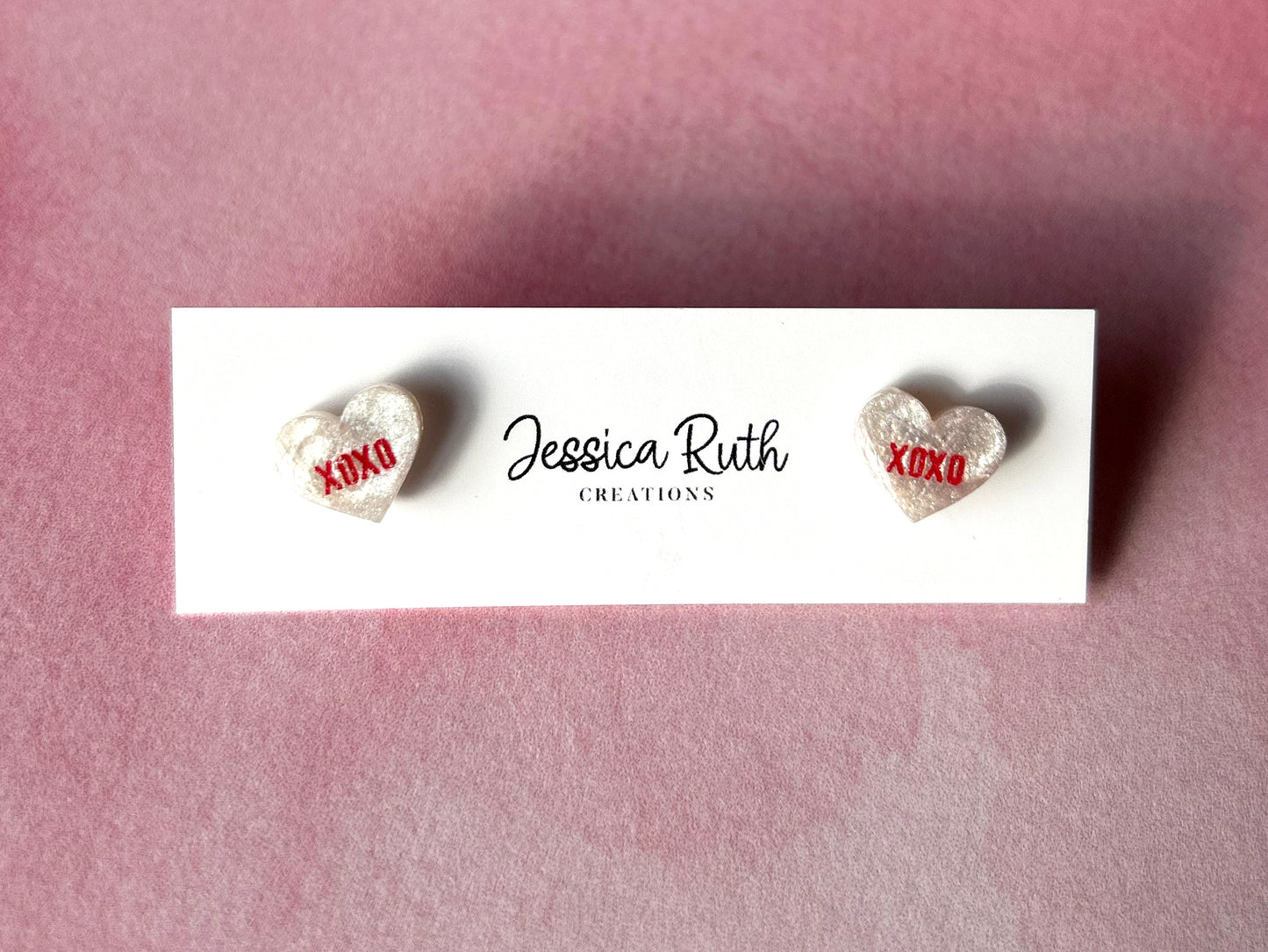 Handmade Valentines Day Conversation Candy Heart Stud Earrings