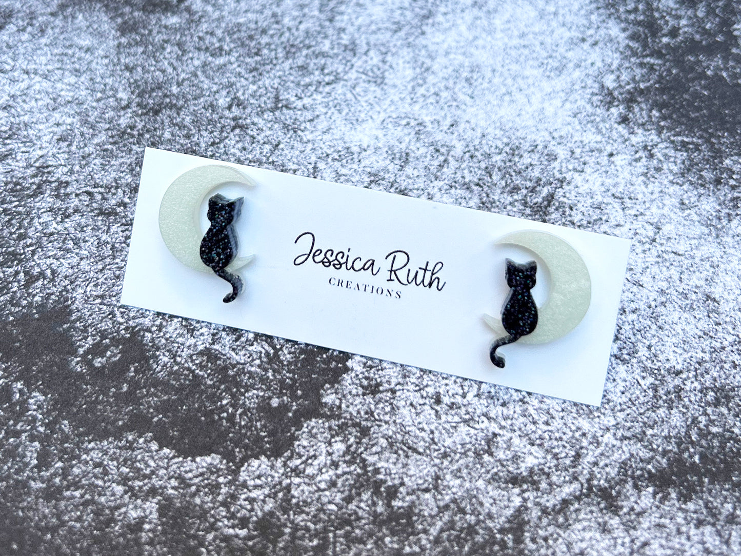 Glow In The Dark Cat Moon Studs