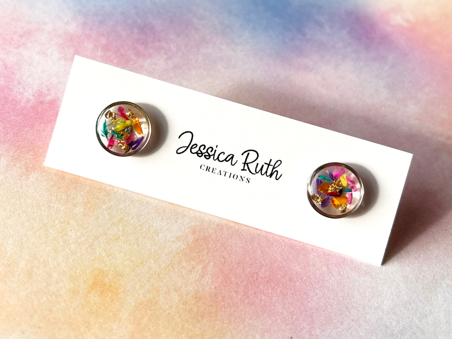 Rainbow Dried Flower Stud Earrings