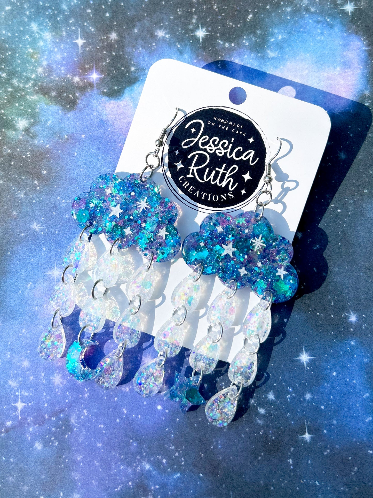 Big Celestial Rain Cloud Dangle Earrings