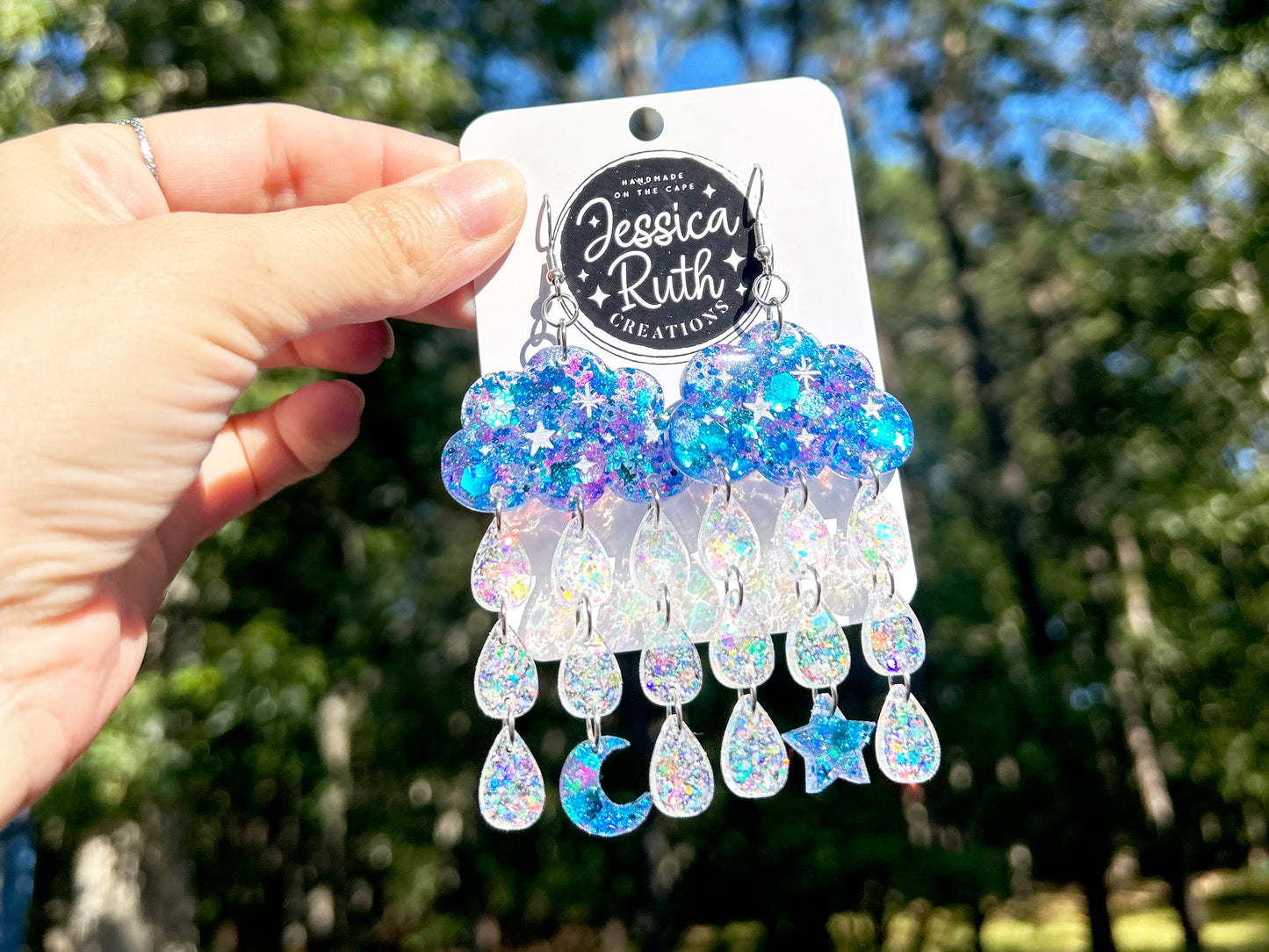 Big Celestial Rain Cloud Dangle Earrings