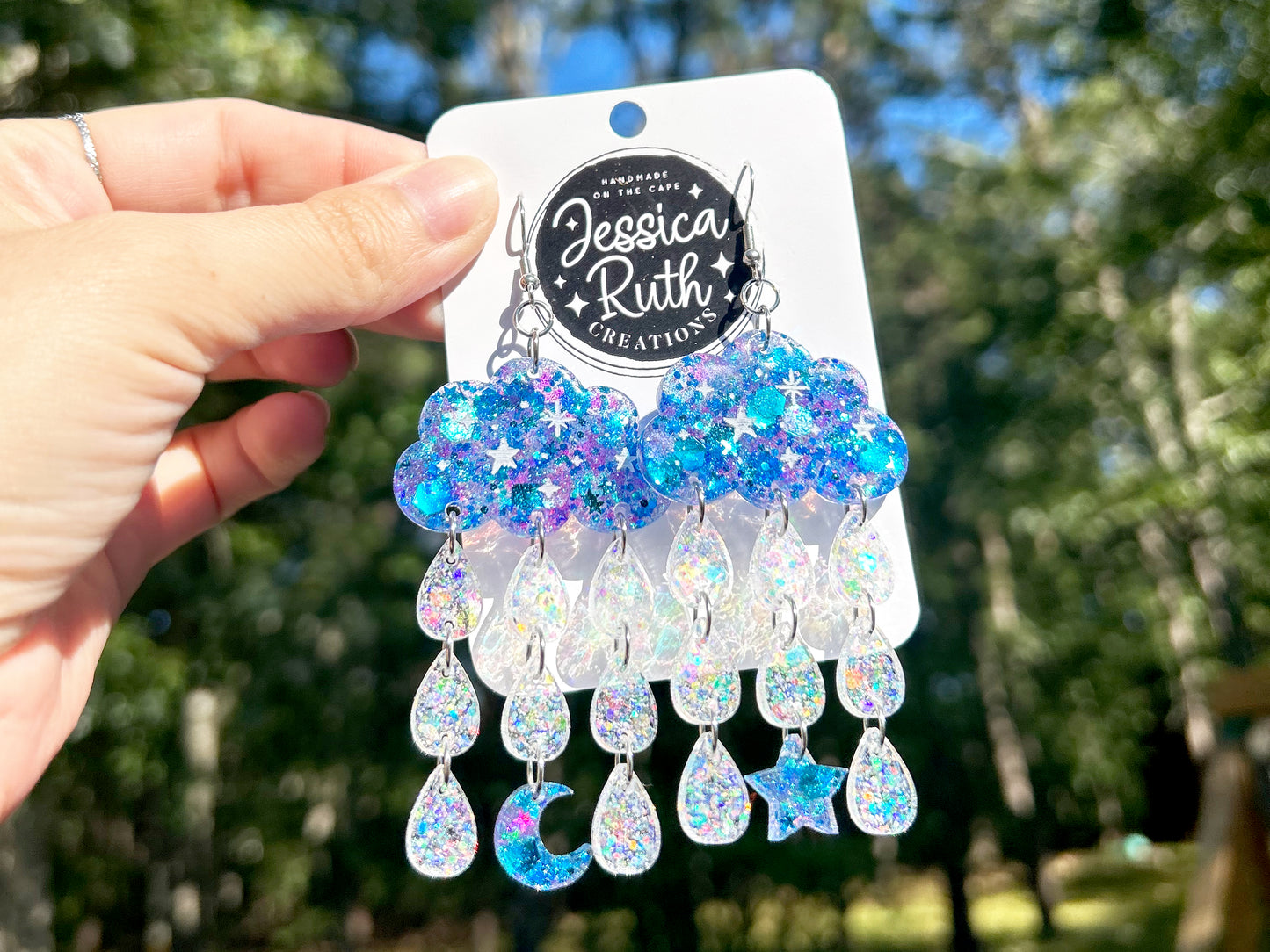 Big Celestial Rain Cloud Dangle Earrings