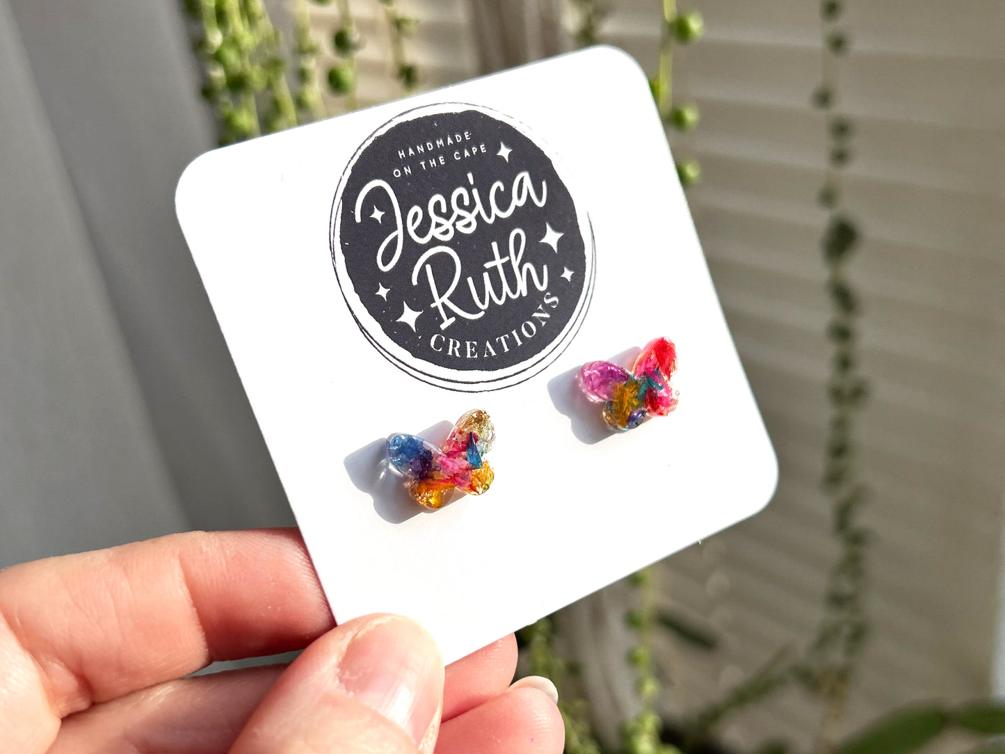 Butterfly Studs with Colorful Dried Flowers
