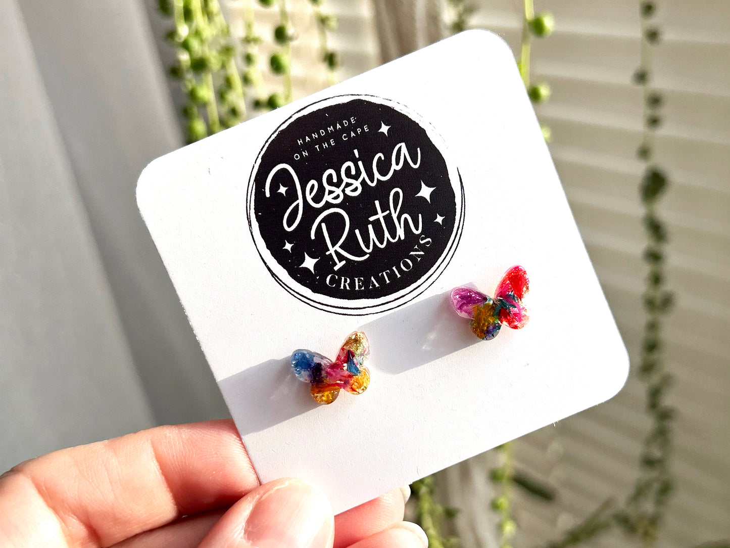 Butterfly Studs with Colorful Dried Flowers