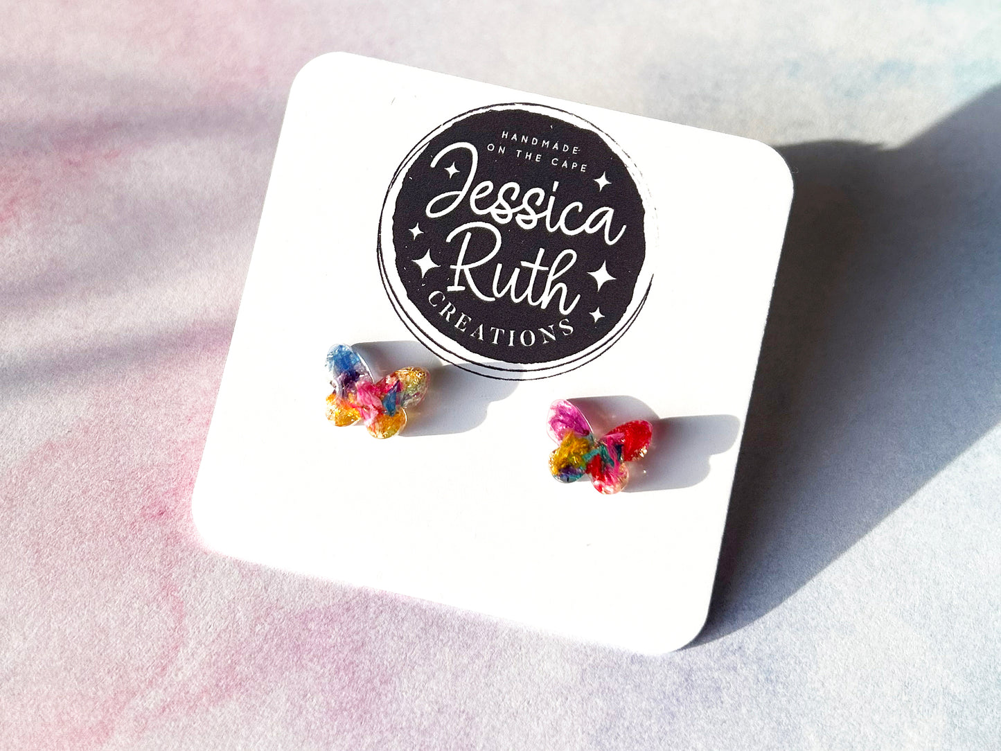Butterfly Studs with Colorful Dried Flowers