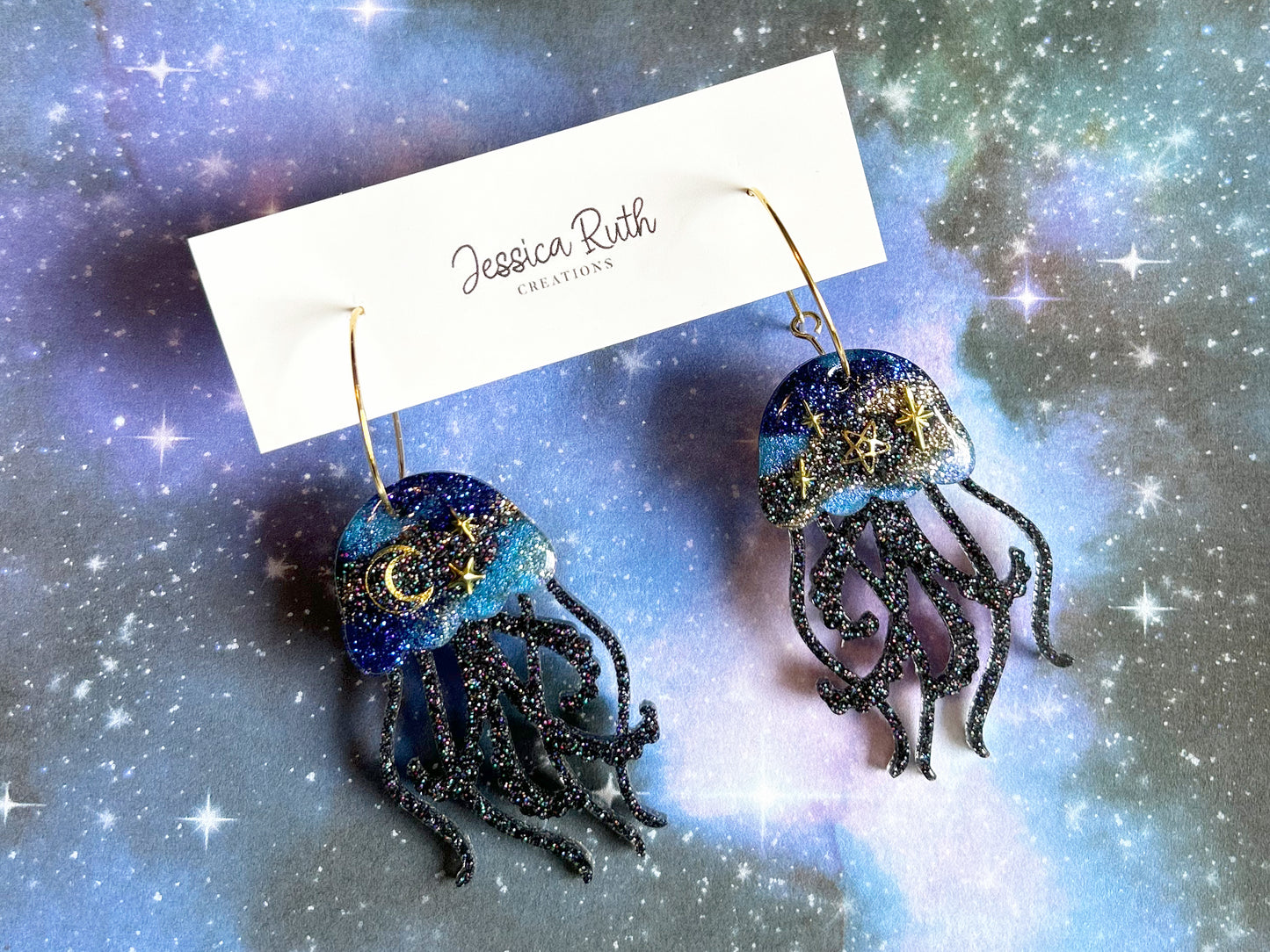 Galaxy Jelly Fish Hoop Dangles