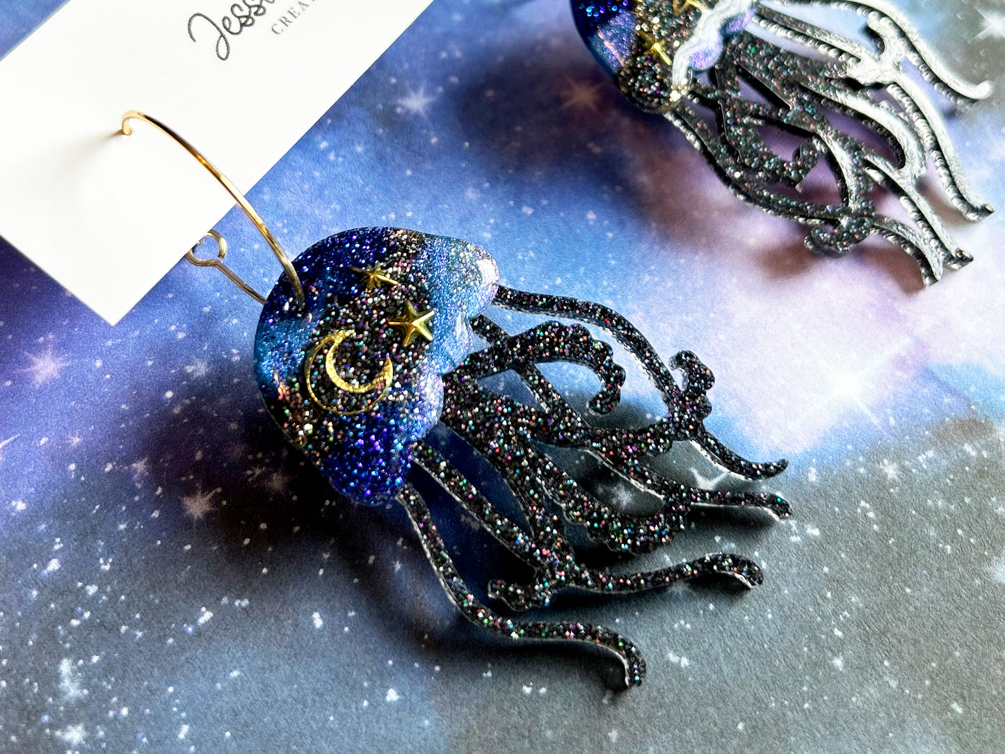 Galaxy Jelly Fish Hoop Dangles