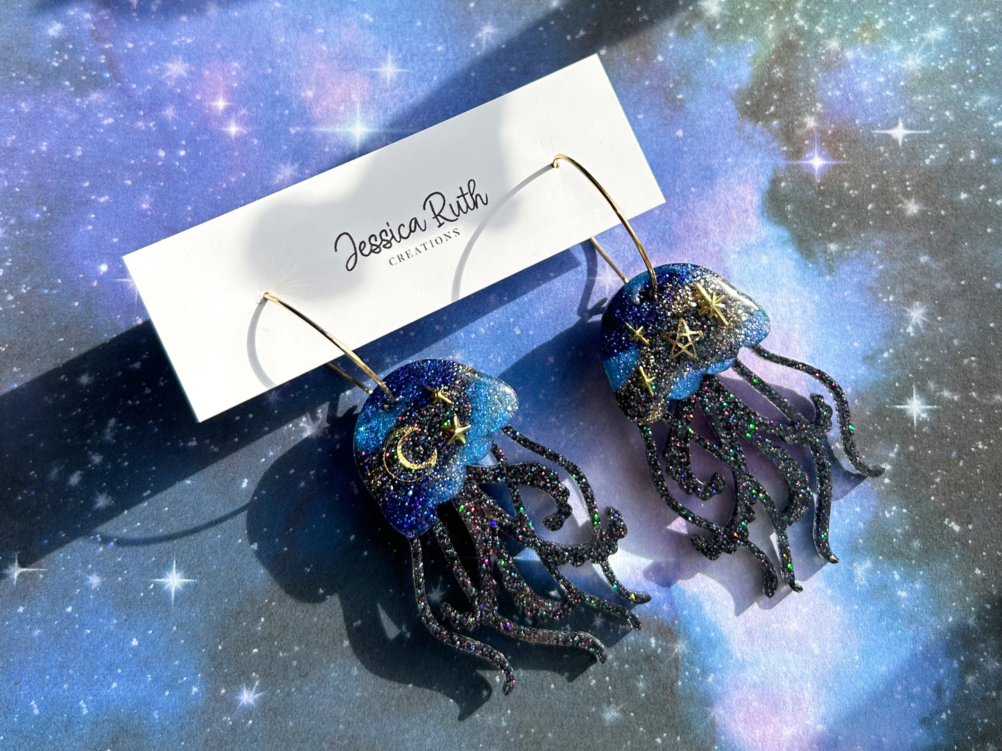 Galaxy Jelly Fish Hoop Dangles