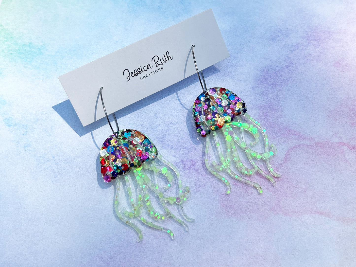 Glow In The Dark Rainbow Jellyfish Dangle Earrings