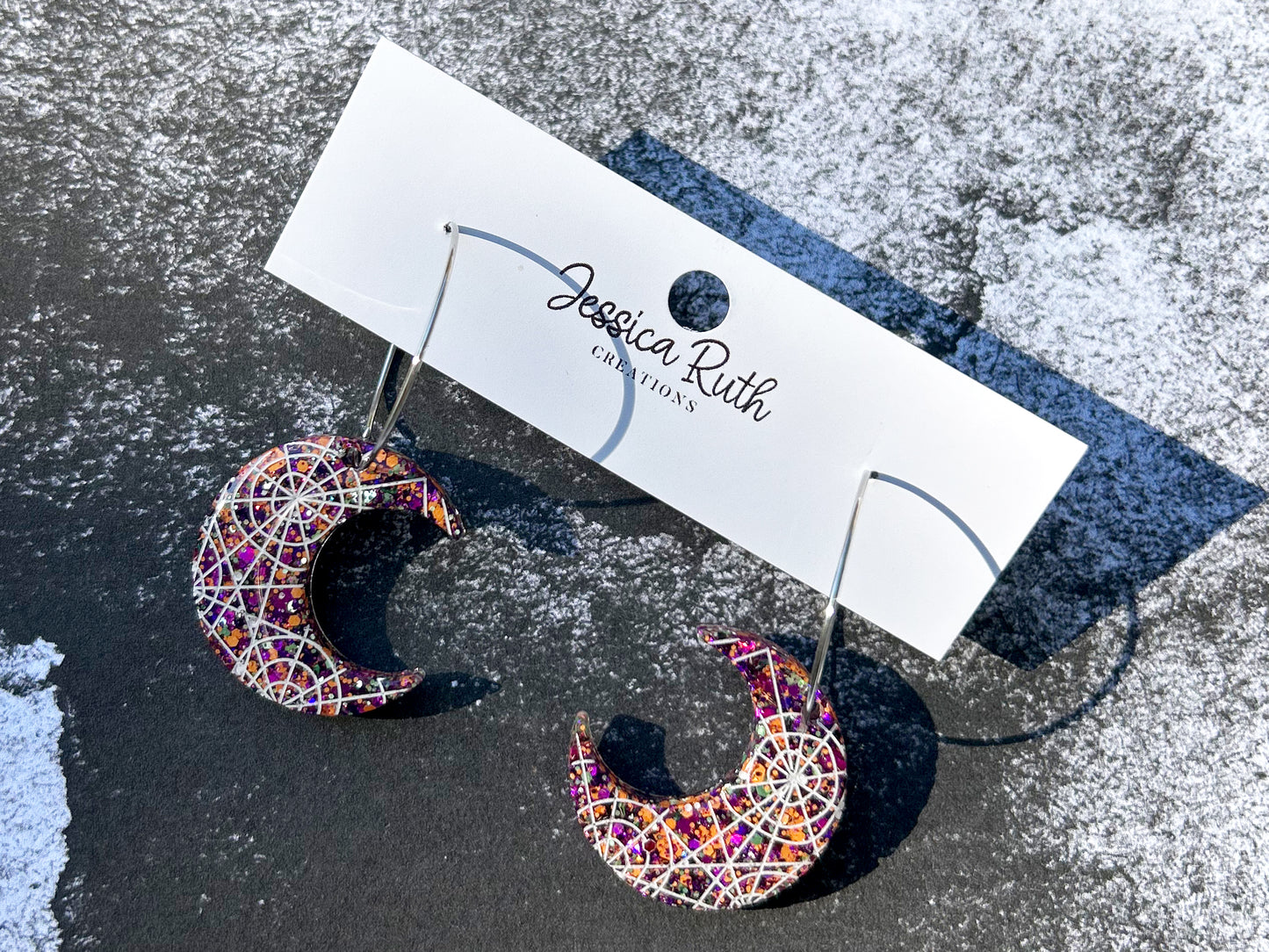 Halloween Spider Web Moon Dangles - Multiple Colors!