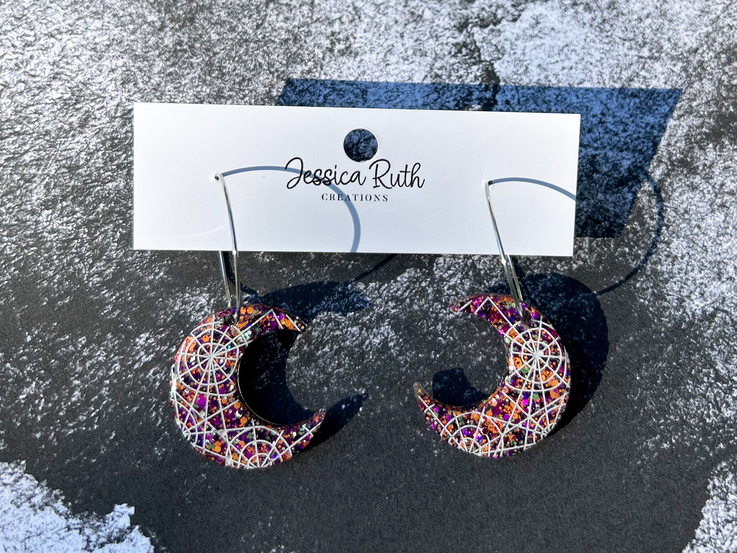 Halloween Spider Web Moon Dangles - Multiple Colors!