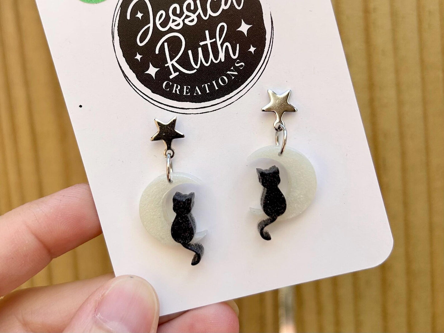 Glow In The Dark Cat Moon Hoops or Stud Dangle