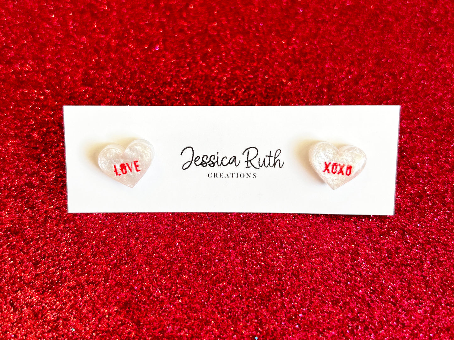 Handmade Valentines Day Conversation Candy Heart Stud Earrings