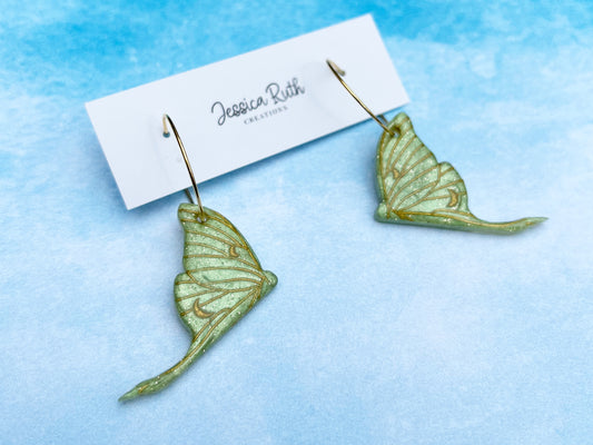 Green and Gold Luna Moth Hoops