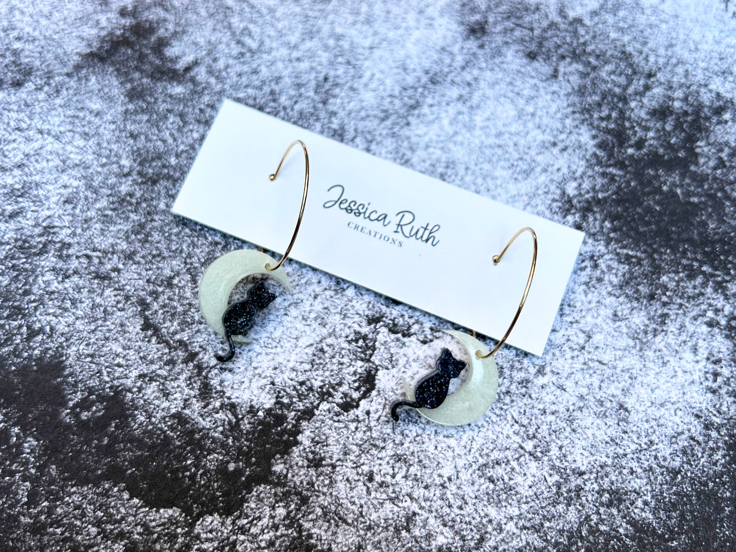Glow In The Dark Cat Moon Hoops or Stud Dangle