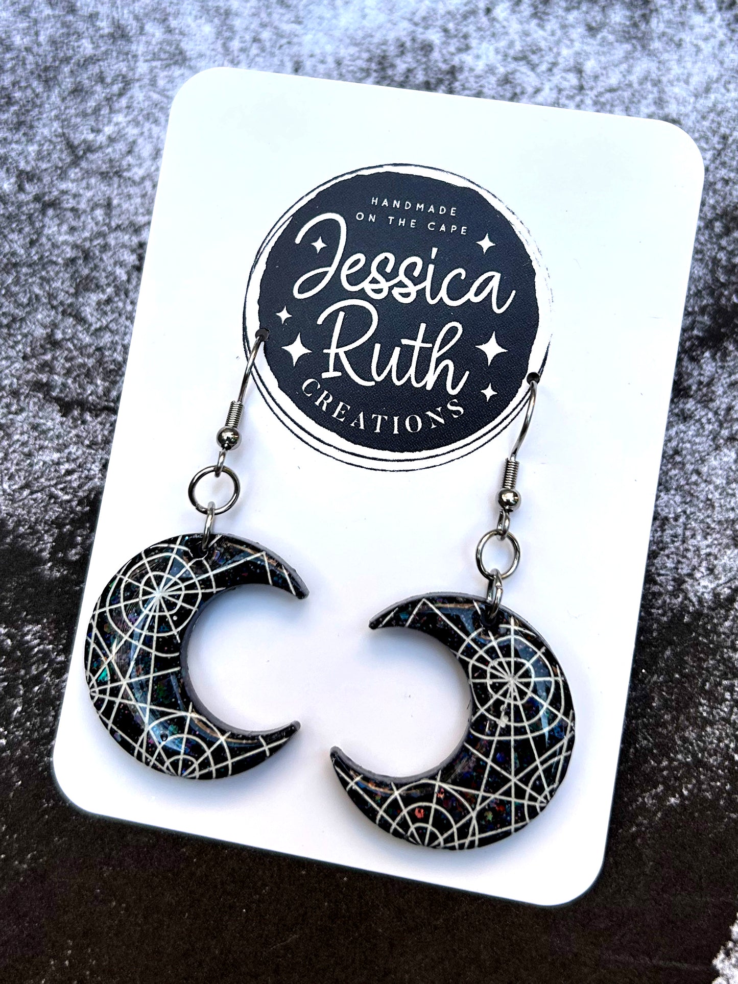 Halloween Spider Web Moon Dangles - Multiple Colors!