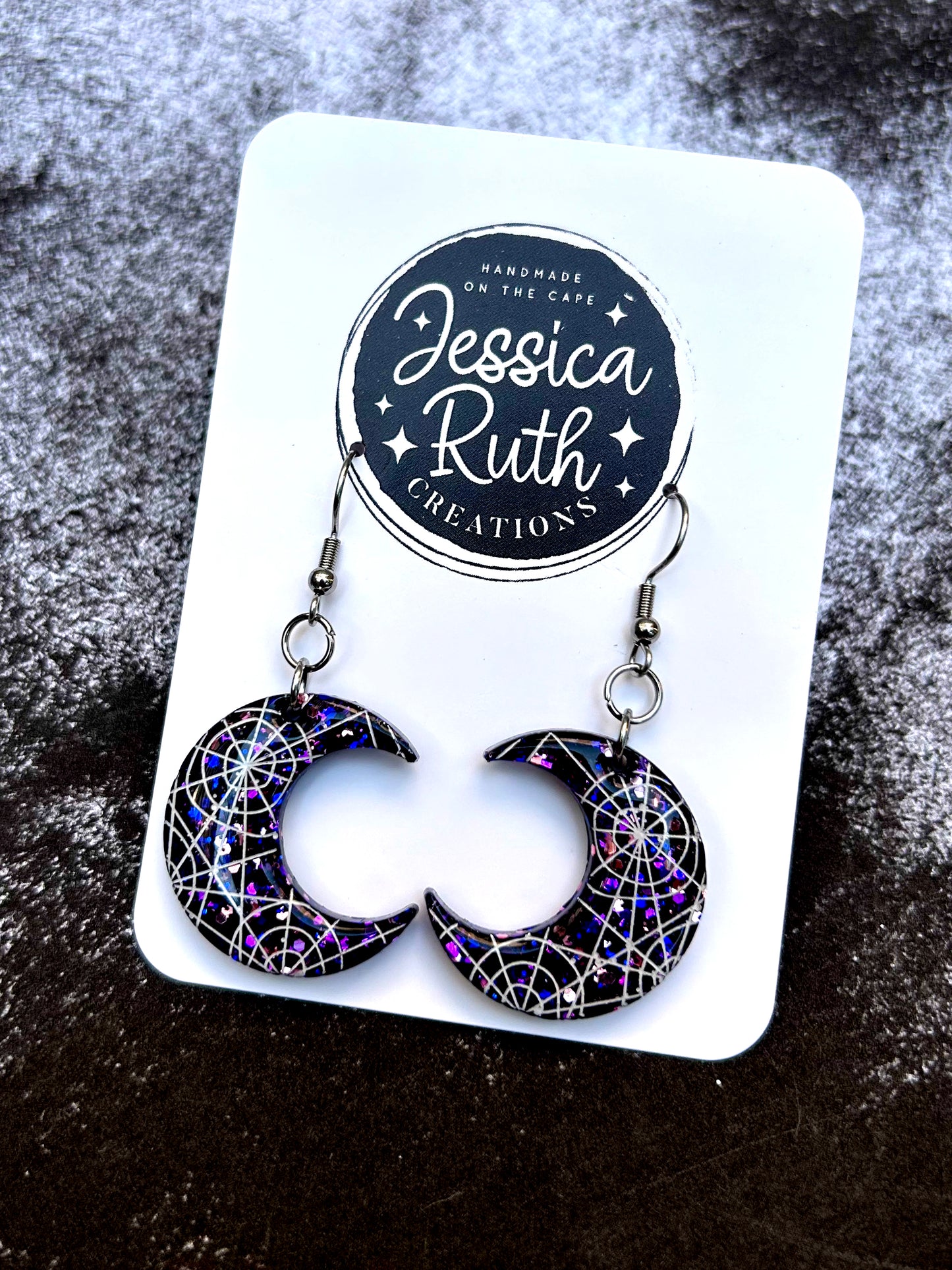 Halloween Spider Web Moon Dangles - Multiple Colors!