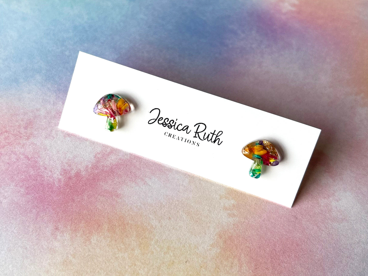 Mushroom Studs With Real Dried Flowers