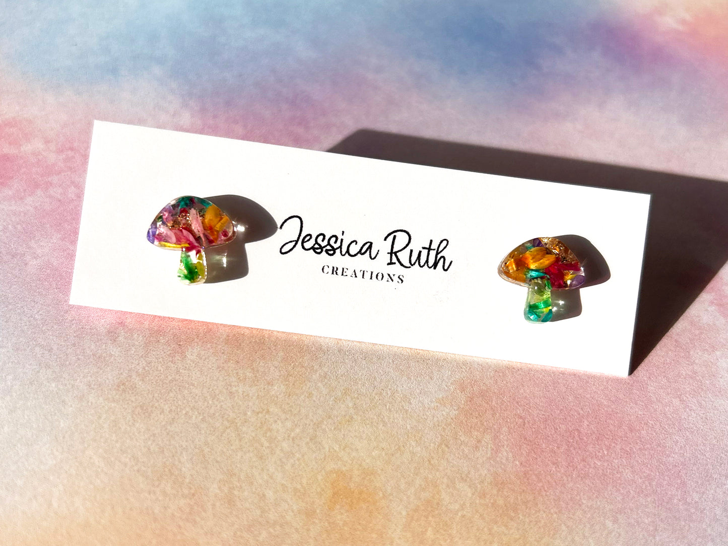 Mushroom Studs With Real Dried Flowers