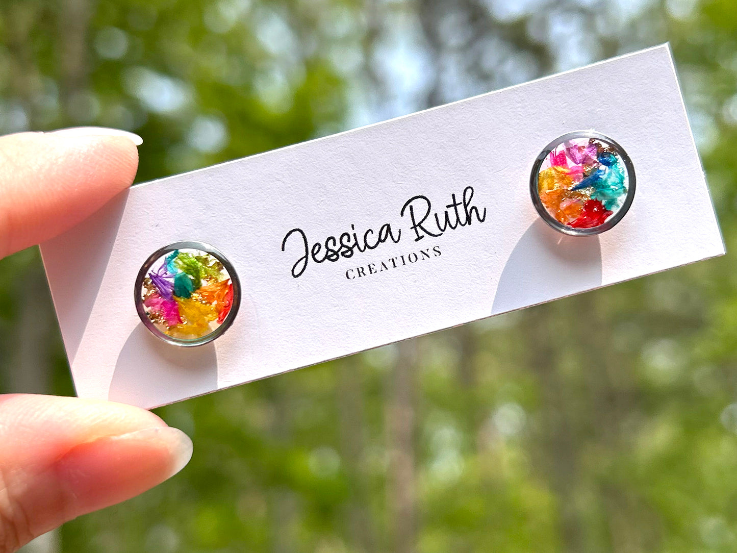 Rainbow Dried Flower Stud Earrings