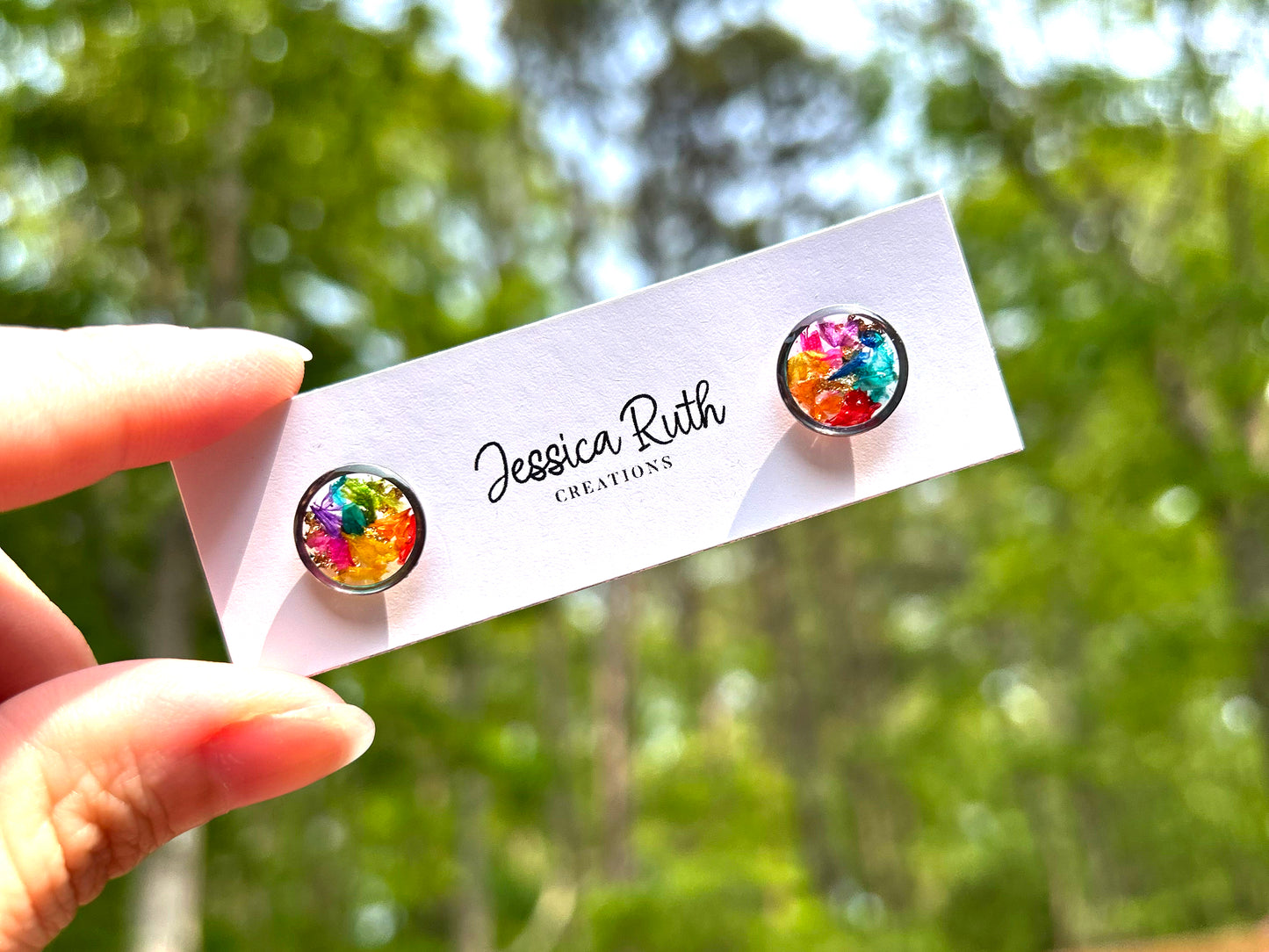 Rainbow Dried Flower Stud Earrings