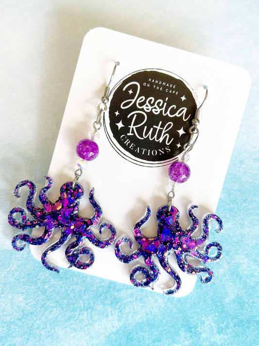 Purple Octopus Dangle Earrings