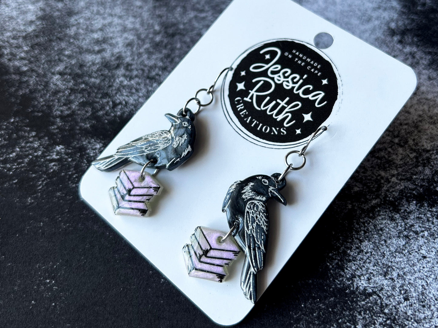 Raven and Book Dangle Earrings