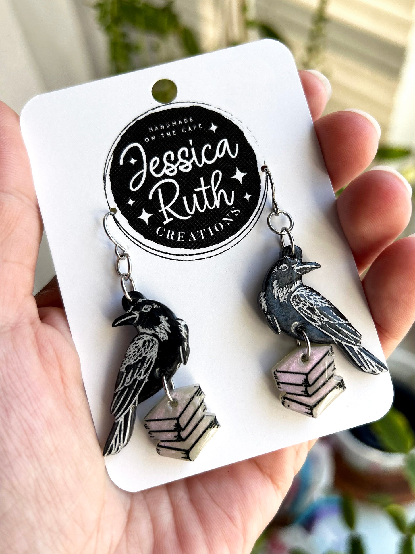 Raven and Book Dangle Earrings