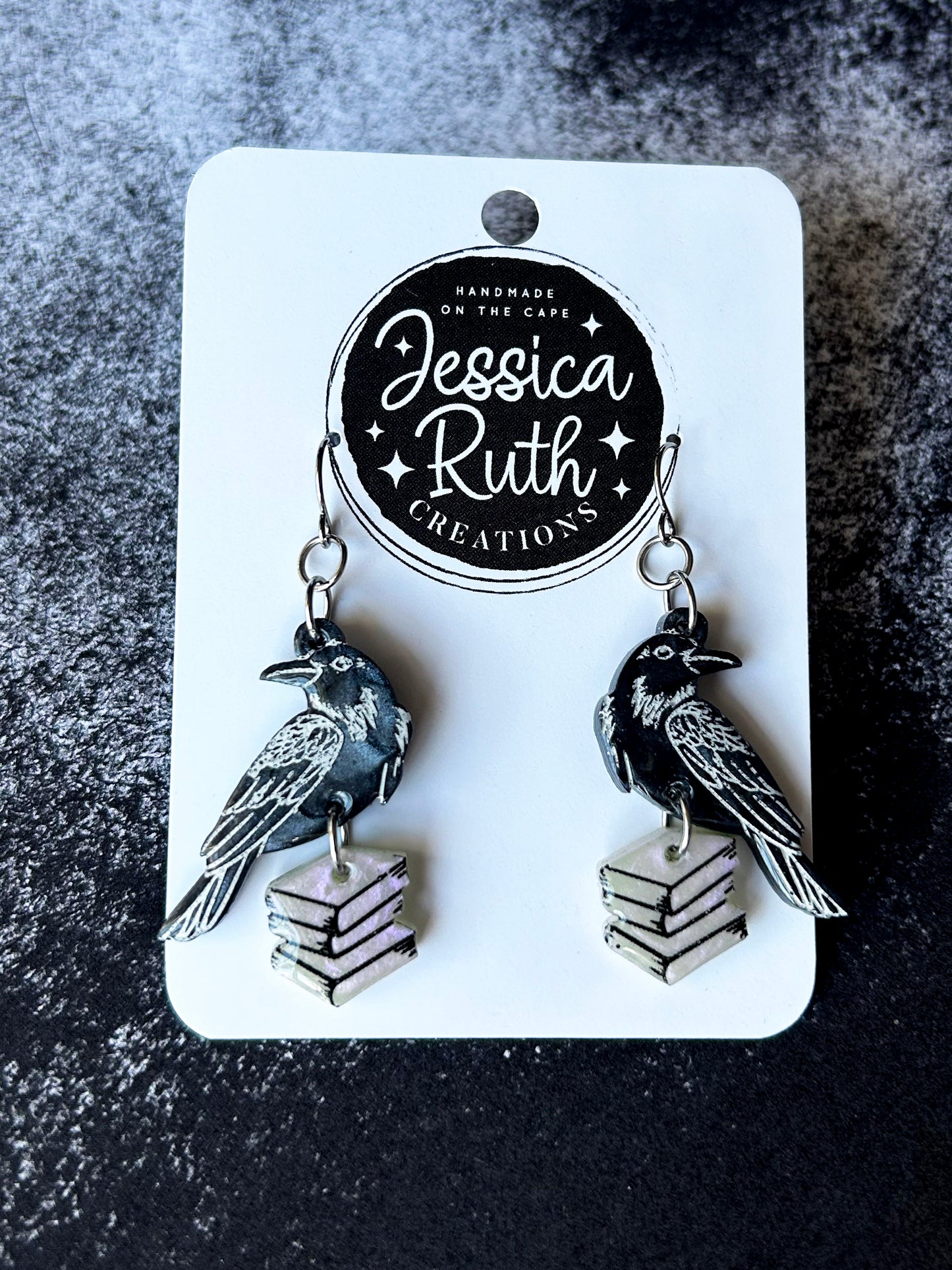 Raven and Book Dangle Earrings