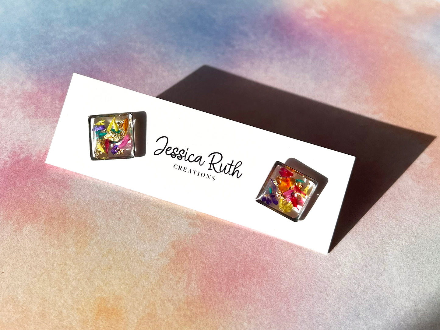 Rainbow Dried Flower Stud Earrings