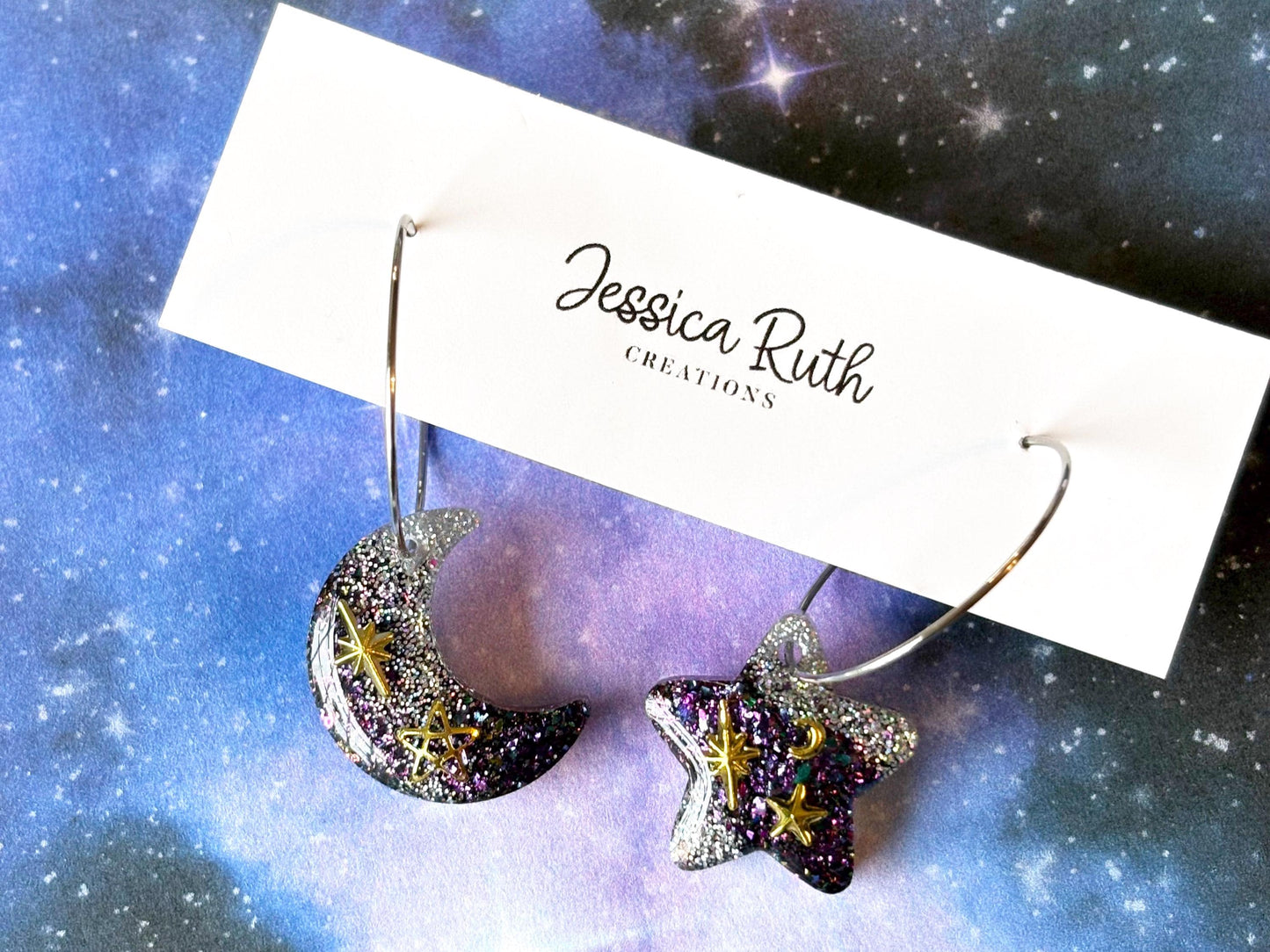 Celestial Star and Moon Hoop Earrings