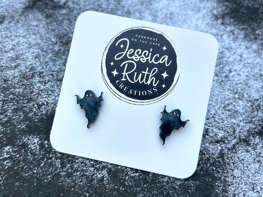 Spooky Black Ghost Stud Earrings