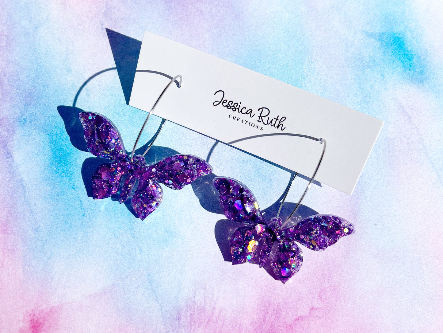 Butterfly Hoop Dangle Earrings - Multiple Color Options!