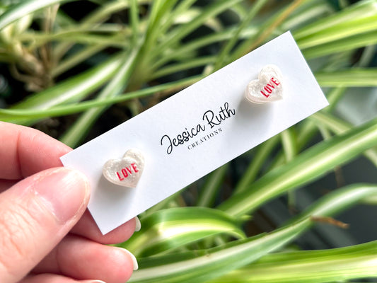 Handmade Valentines Day Conversation Candy Heart Stud Earrings