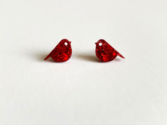 Tiny Red Cardinal Stud Earrings