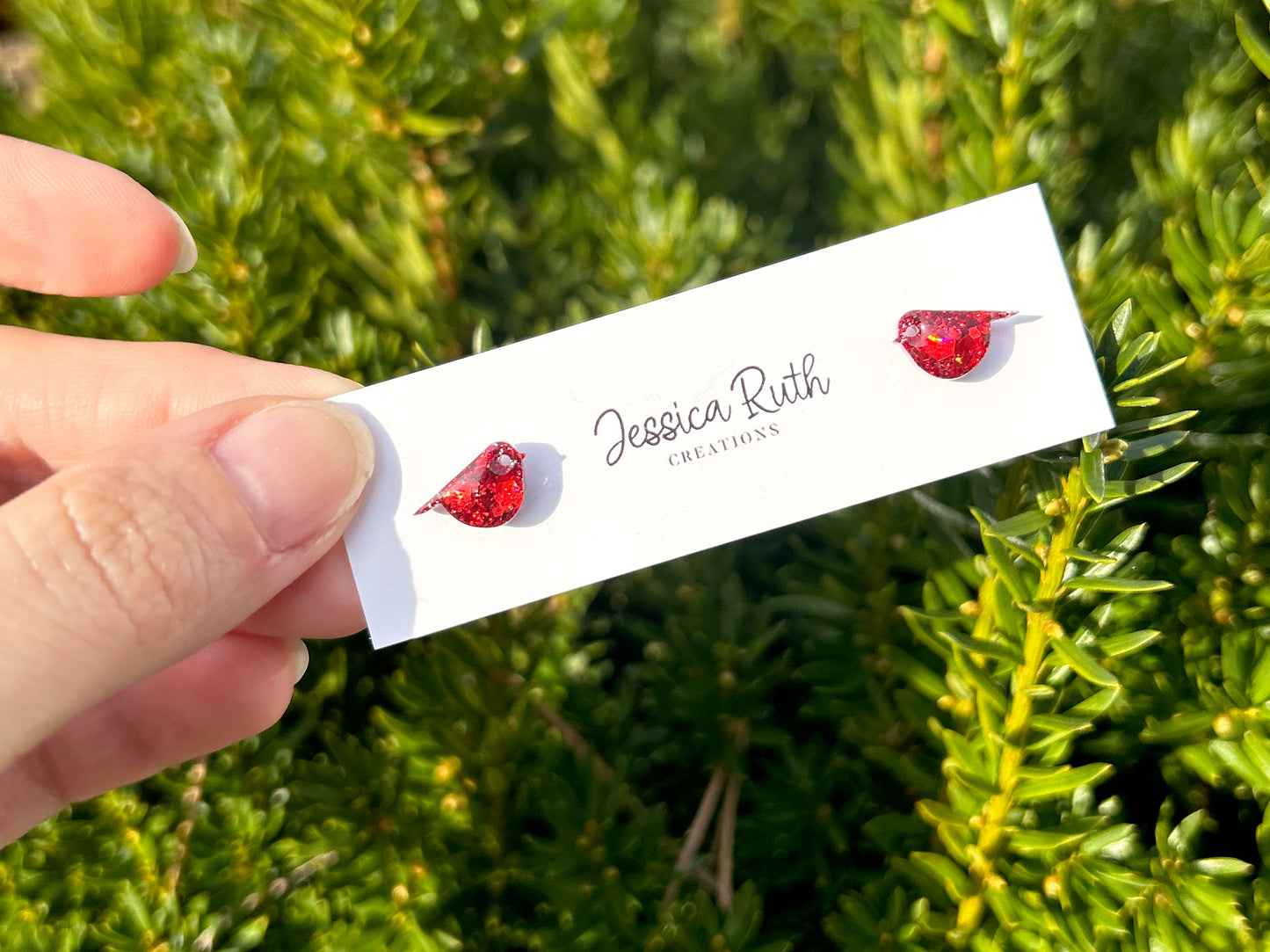 Tiny Red Cardinal Stud Earrings
