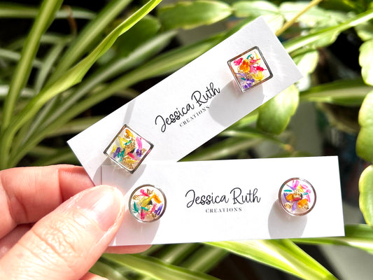 Rainbow Dried Flower Stud Earrings