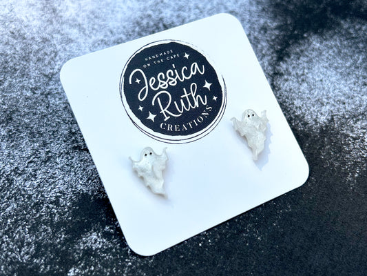Spooky White Ghost Stud Earrings