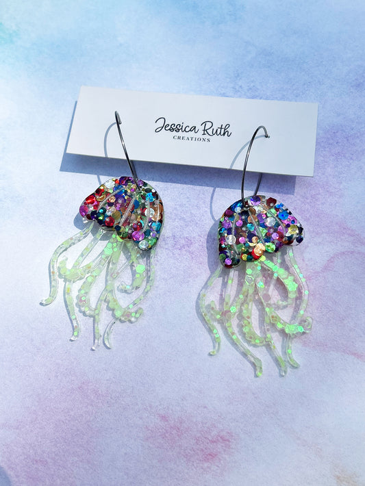 Glow In The Dark Rainbow Jellyfish Dangle Earrings