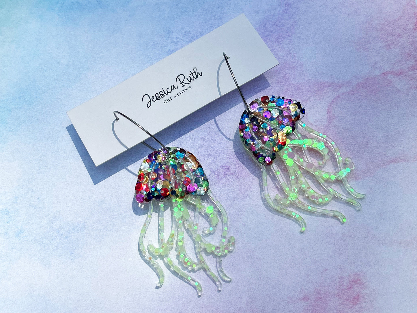 Glow In The Dark Rainbow Jellyfish Dangle Earrings