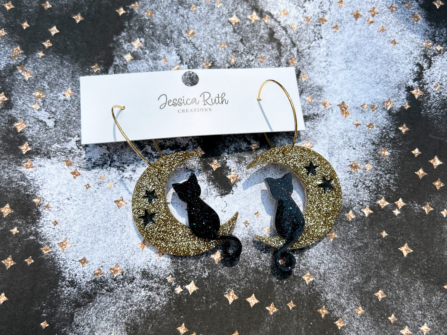 Beautiful Cat & Moon Hoop Earrings
