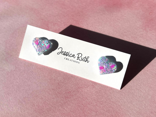 Pink and Blue Sparkle Heart Studs