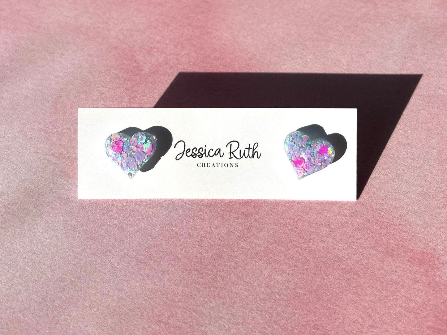 Pink and Blue Sparkle Heart Studs