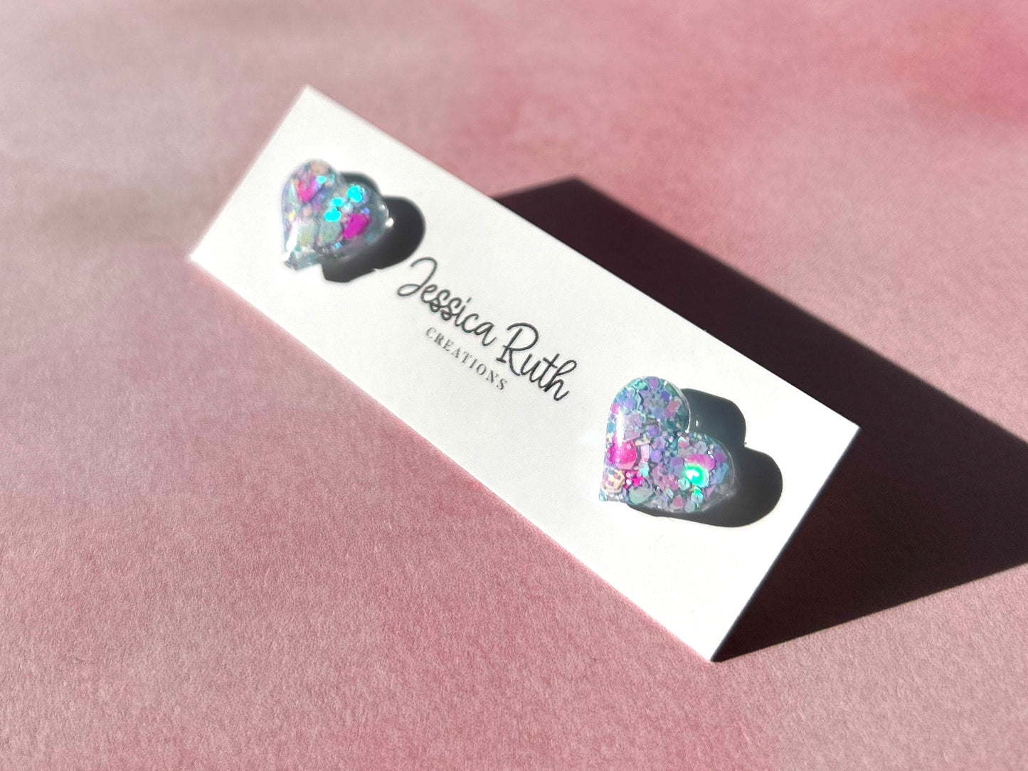 Pink and Blue Sparkle Heart Studs