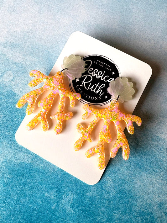 Sunset Seashell Coral Dangles