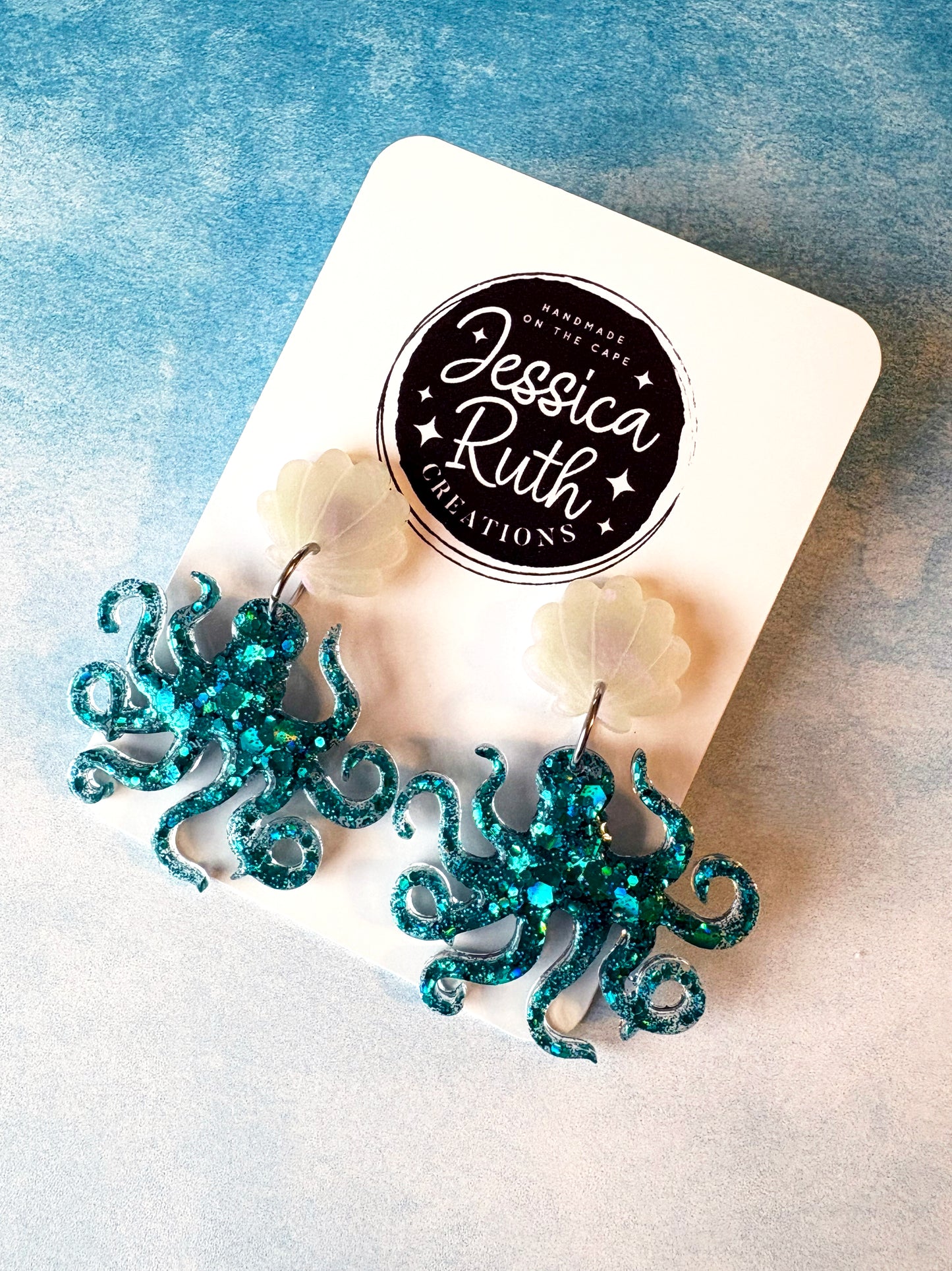 Blue Octopus with White Seashell Stud Top