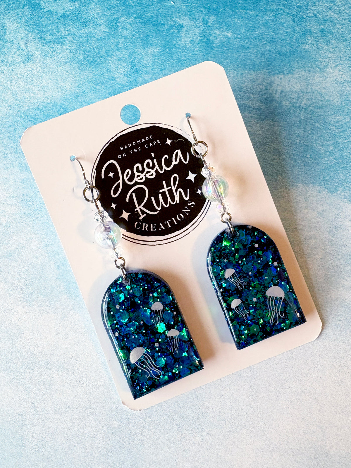Blue Beaded Jellyfish Arch Dangles